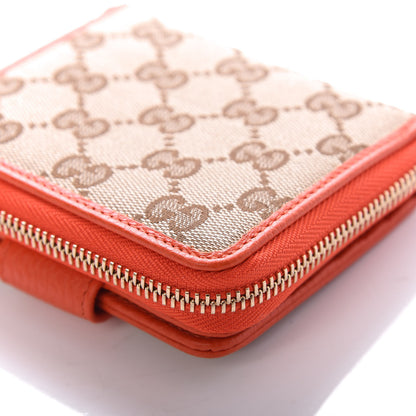Gucci Monogram Dollar Calfskin Zip Around French Flap Wallet Beige Ebony Sun Orange 11 of 15