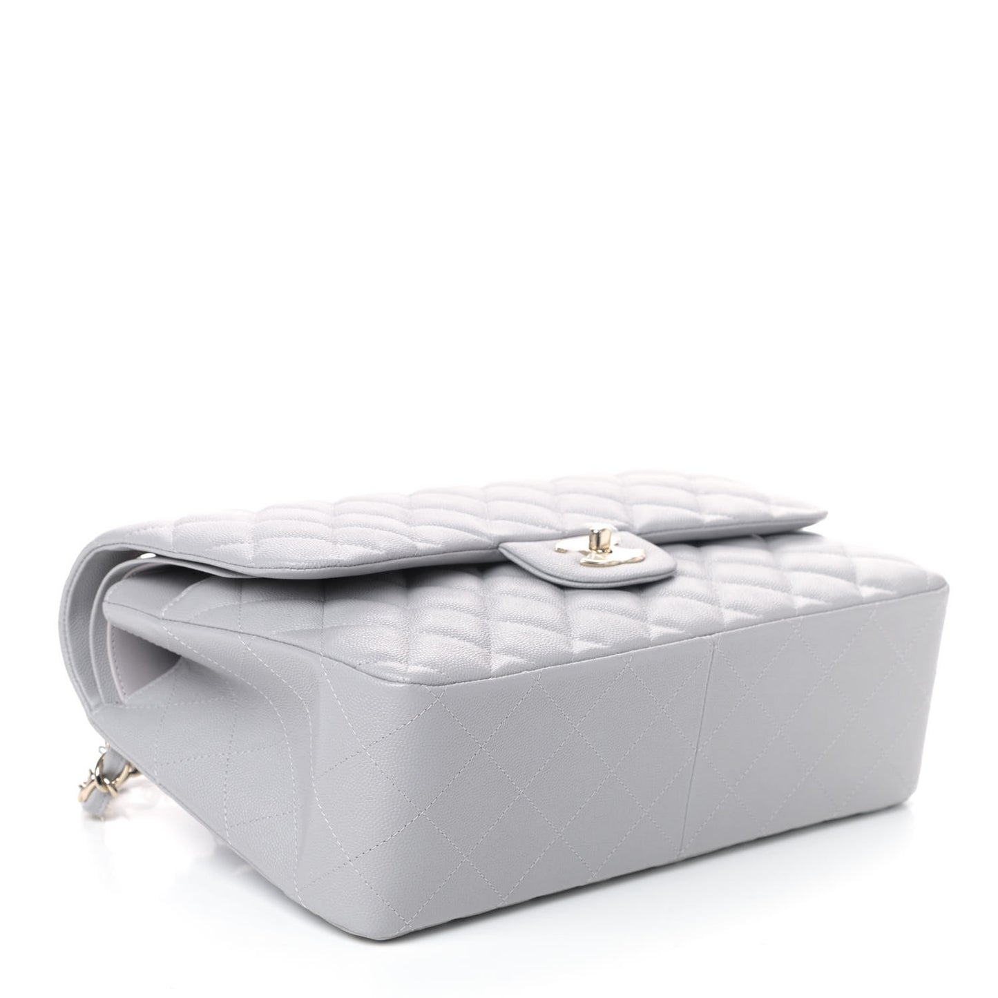 Caviar Quilted Jumbo Double Flap Grey