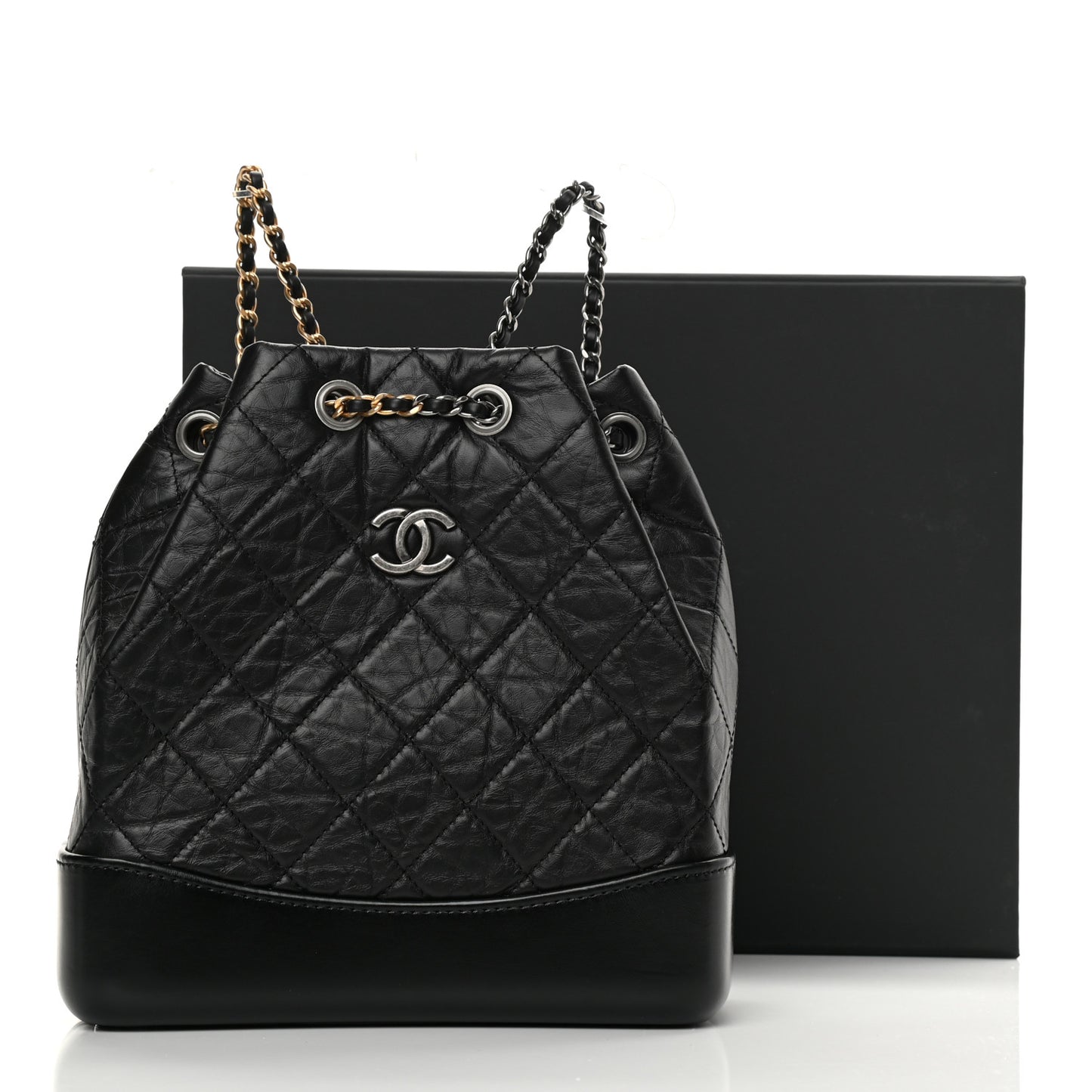 Aged Calfskin Quilted Small Gabrielle Backpack Black