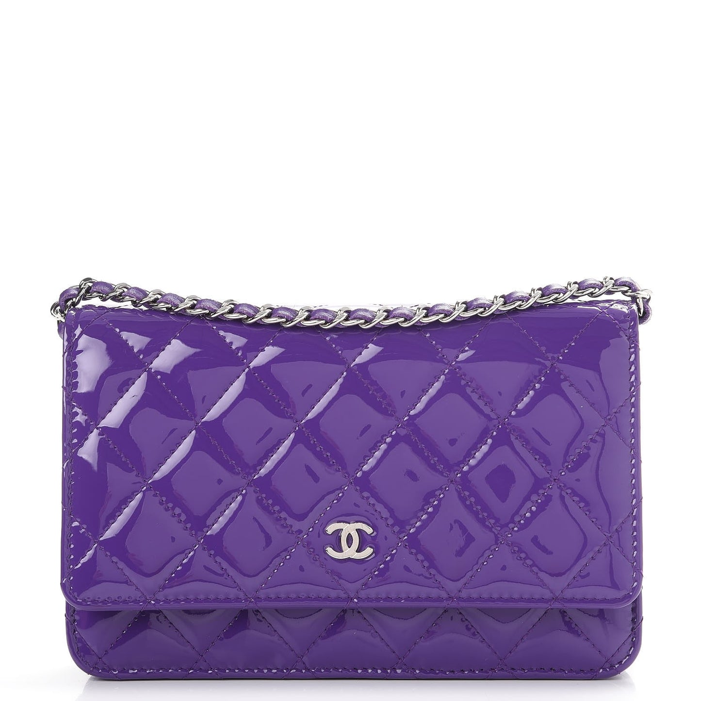 Patent Quilted Wallet On Chain WOC Purple