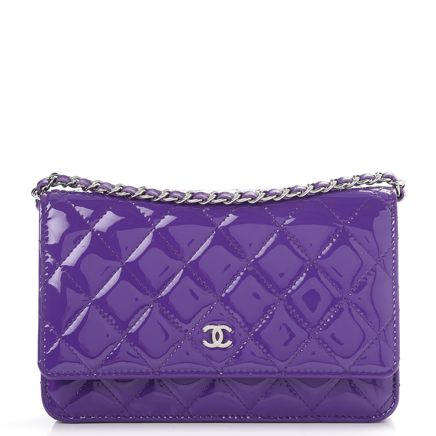 Chanel Patent Quilted Wallet On Chain WOC Purple 1 of 8