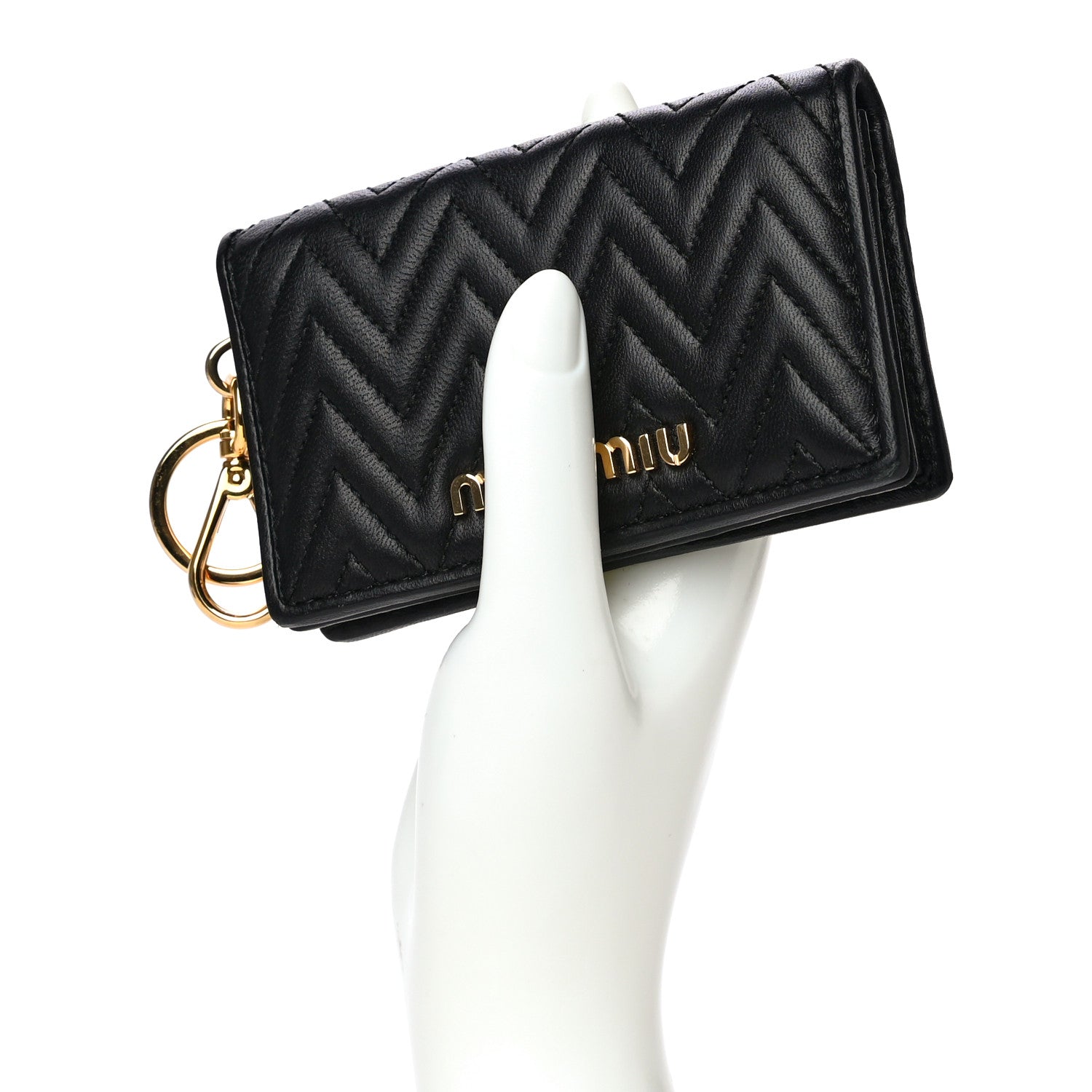 Miu Miu Nappa Impunture Flap Card Holder Key Ring Black 884098