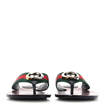 Gucci Nylon Calfskin Web GG Monogram Womens Thong Sandals 38.5 Green Red Cocoa 3 of 8