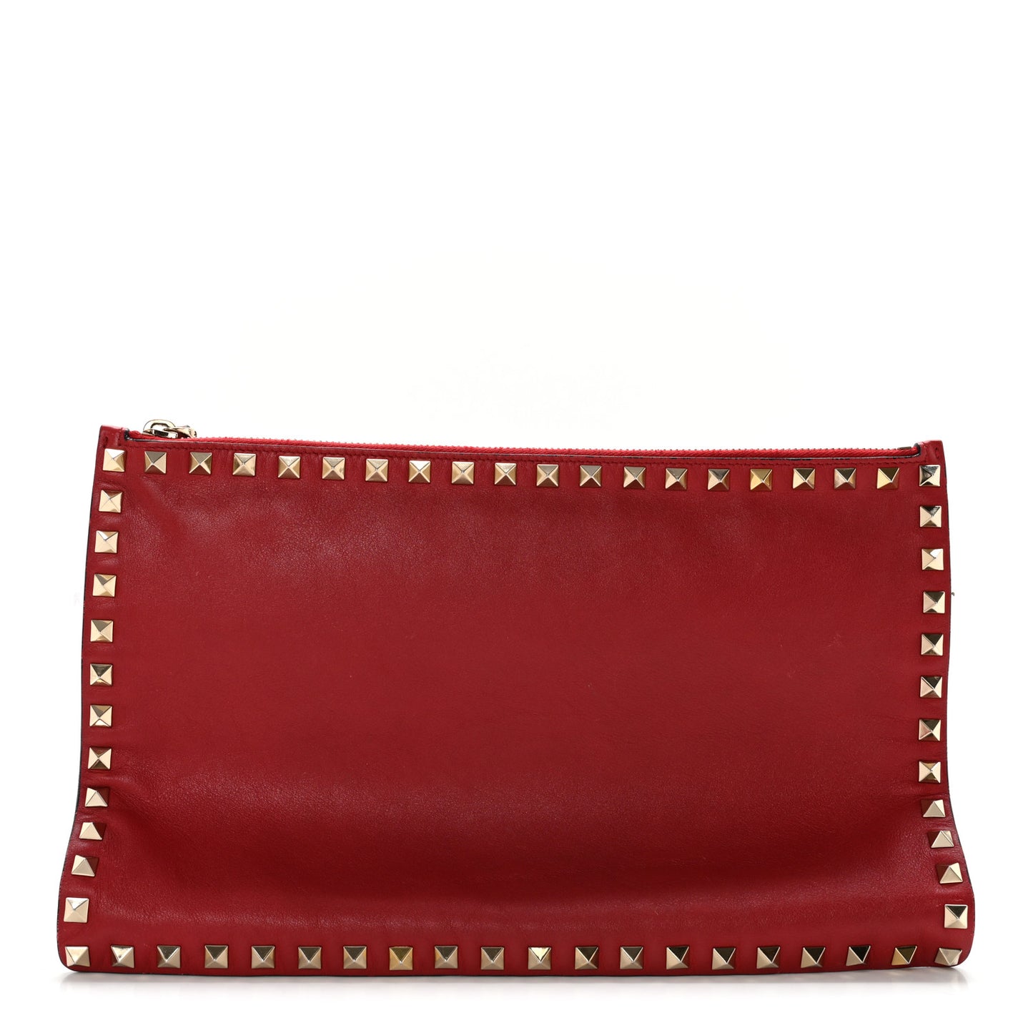 Vitello Large Rockstud Zip Pouch Red