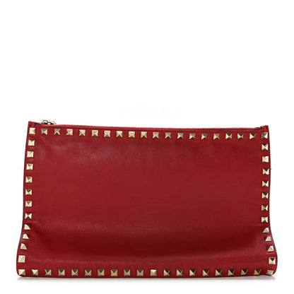 Valentino Garavani Vitello Large Rockstud Zip Pouch Red 1 of 11