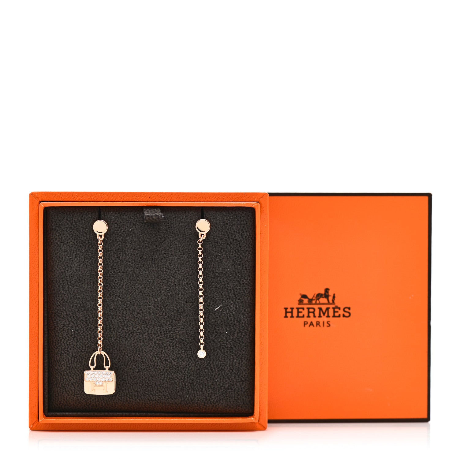 Hermes 18K Rose Gold Diamond Constance Amulettes Drop Earrings 5 of 5