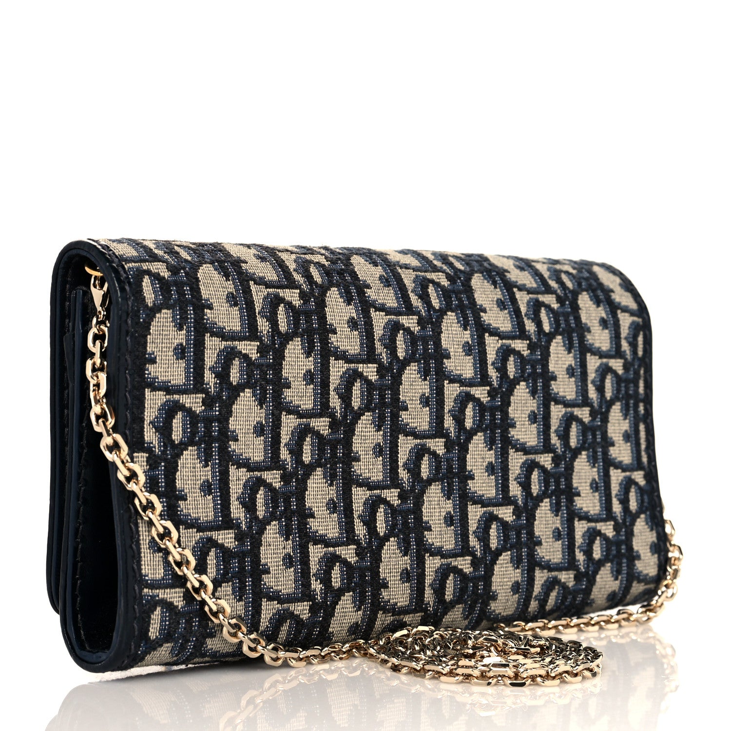 Christian Dior Oblique Chain Long Wallet Blue 3 of 9