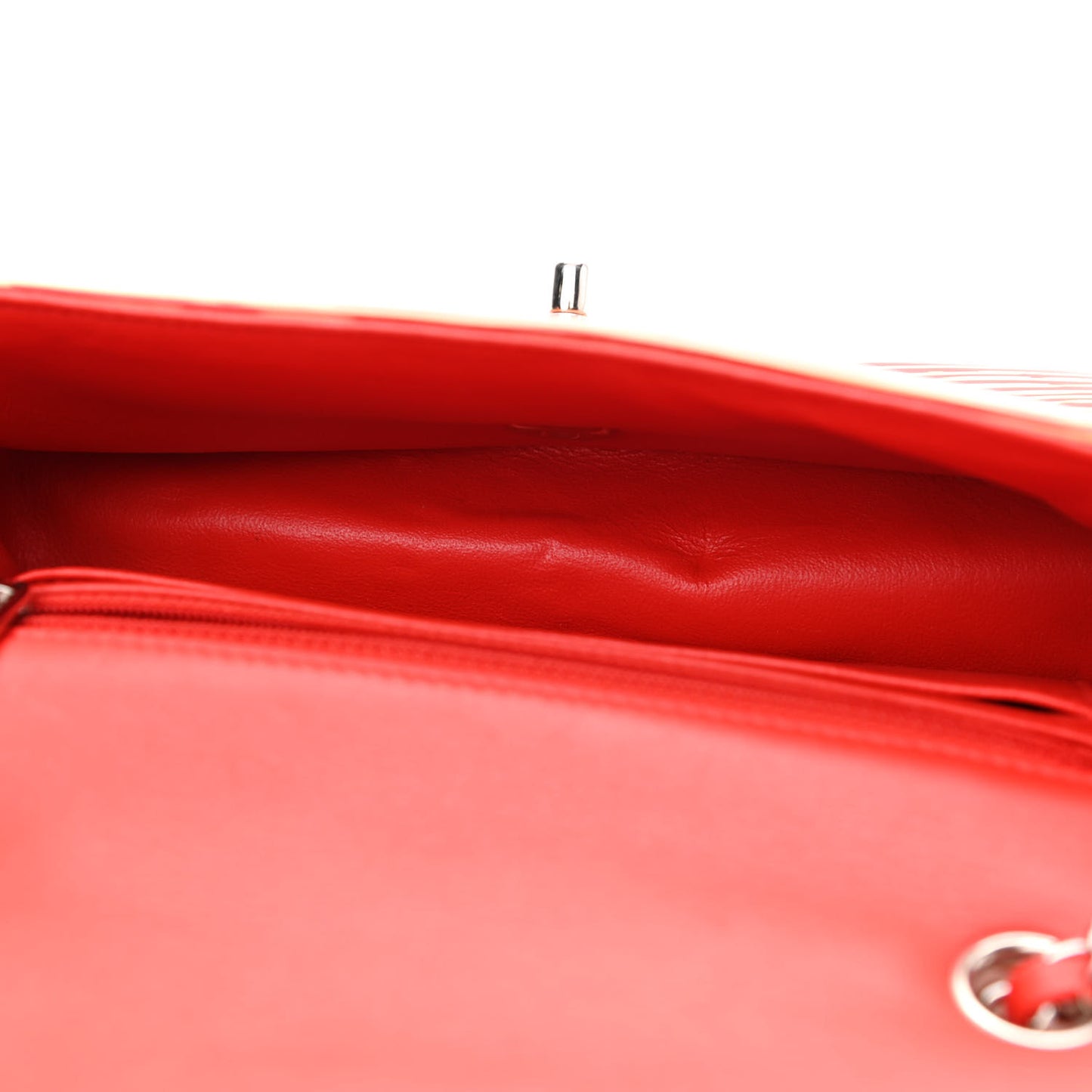 Patent Calfskin Striped Mini Rectangular Flap Red