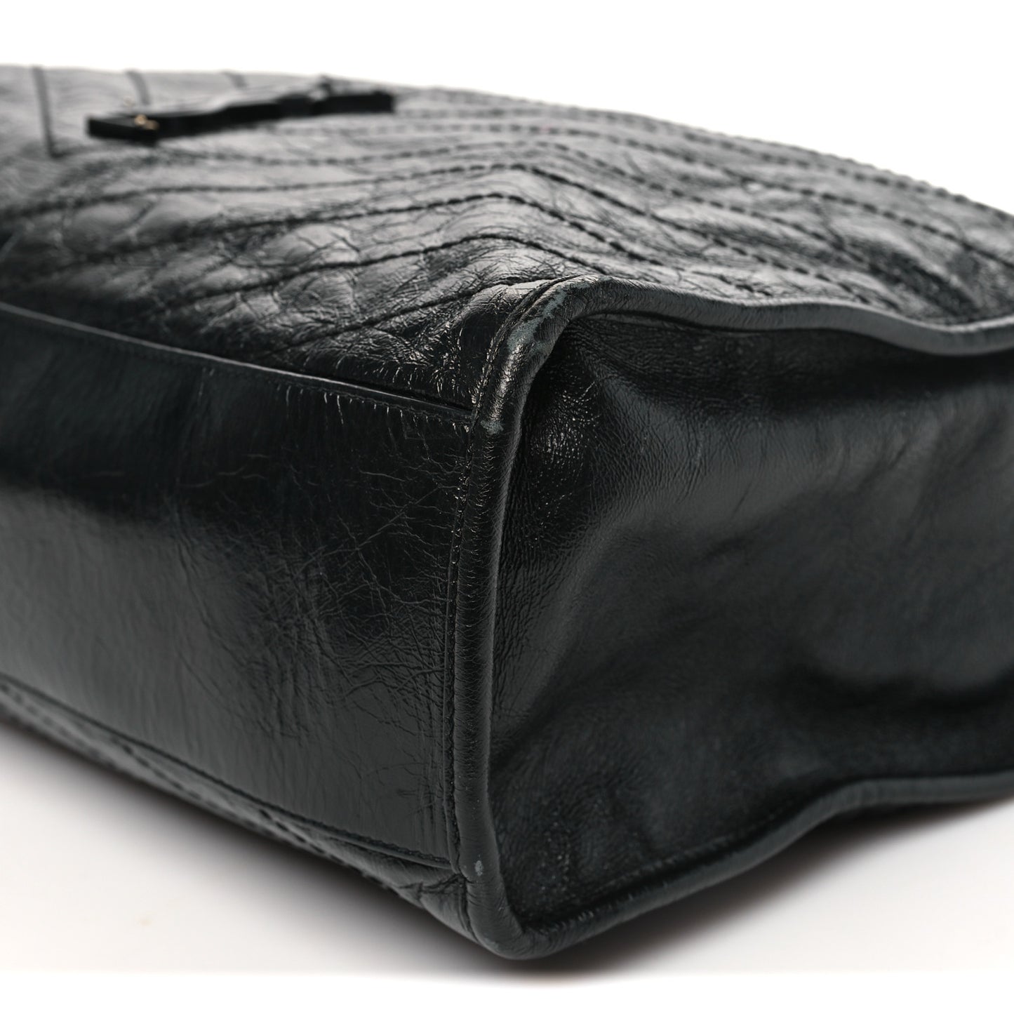 Crinkled Calfskin Matelasse Monogram Large Niki Shopper Tote Black