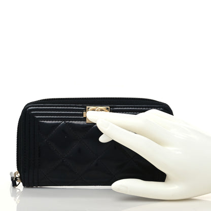 Chanel Patent Quilted Small Boy Zip Around Wallet Black 2 of 8