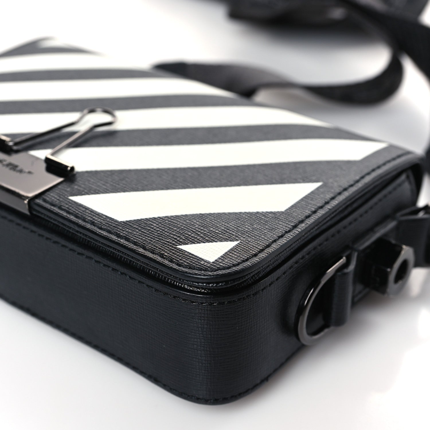 Off-White Saffiano Striped Mini Diag Binder Clip Bag Black White 8 of 8