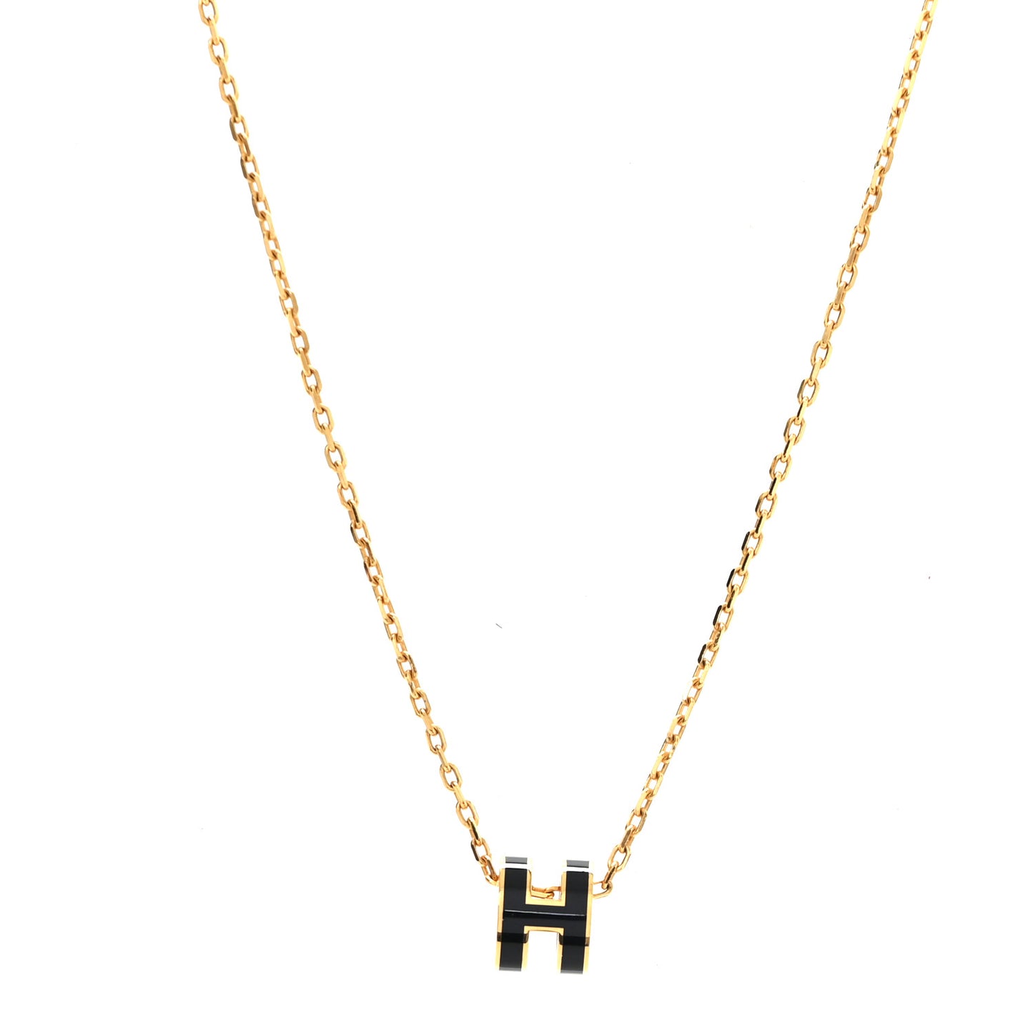 Lacquered Gold Mini Pop H Pendant Necklace Black