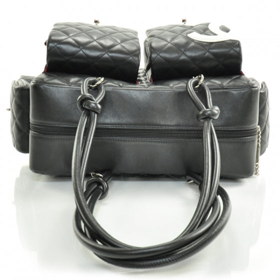 Calfskin Quilted Large Cambon Multipocket Reporter Black White