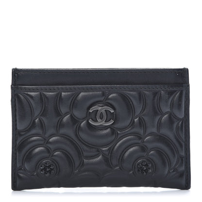 Chanel Lambskin Camellia Embossed Card Holder So Black 1 of 10