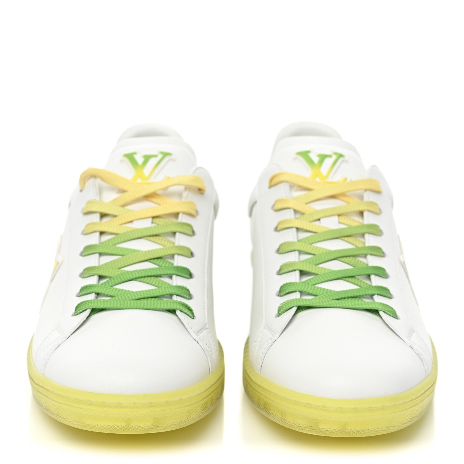 Louis Vuitton Calfskin Mens Luxembourg Samothrace Sneakers 9 White Yellow Green 2 of 10