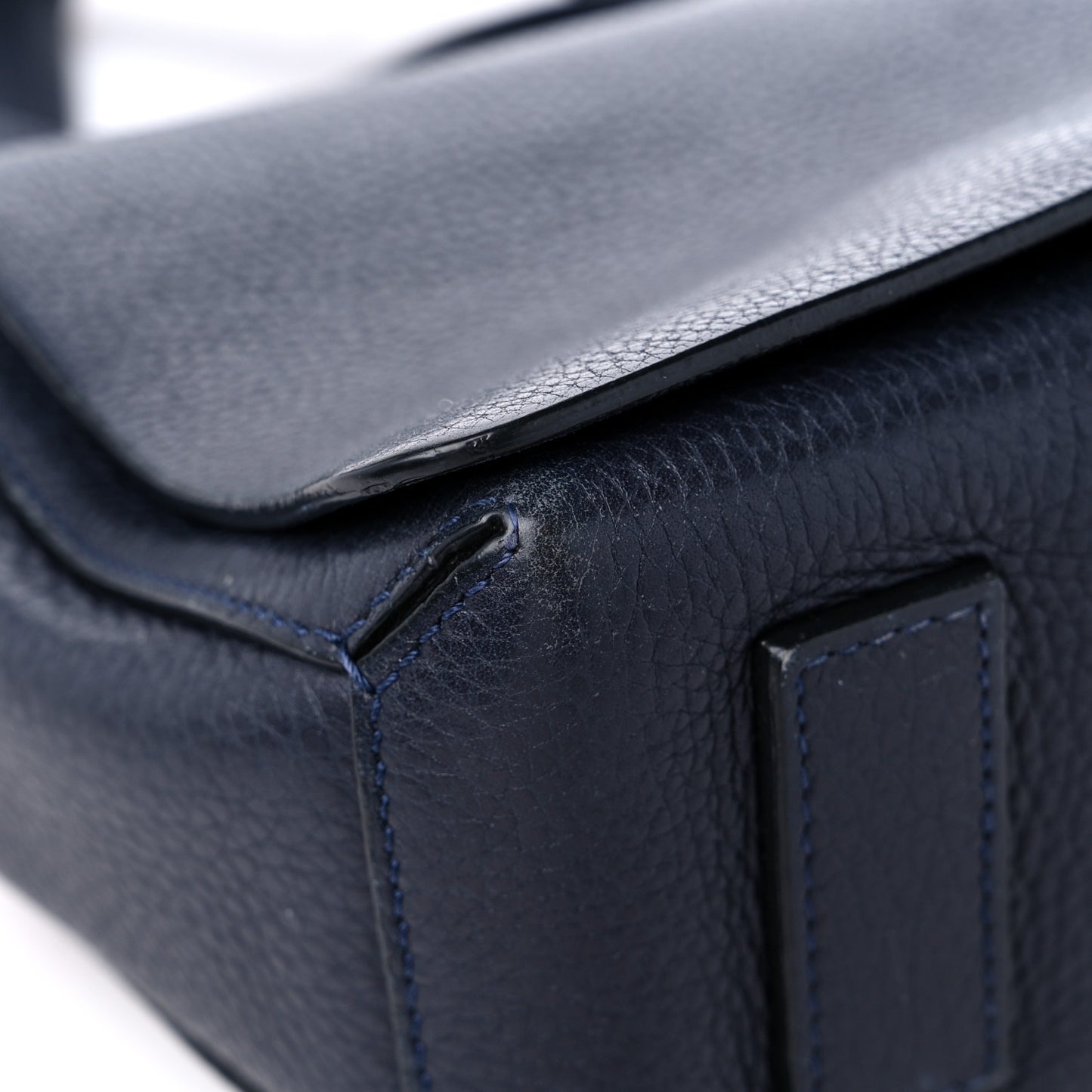 Grained Calfskin Box Messenger Bag Navy