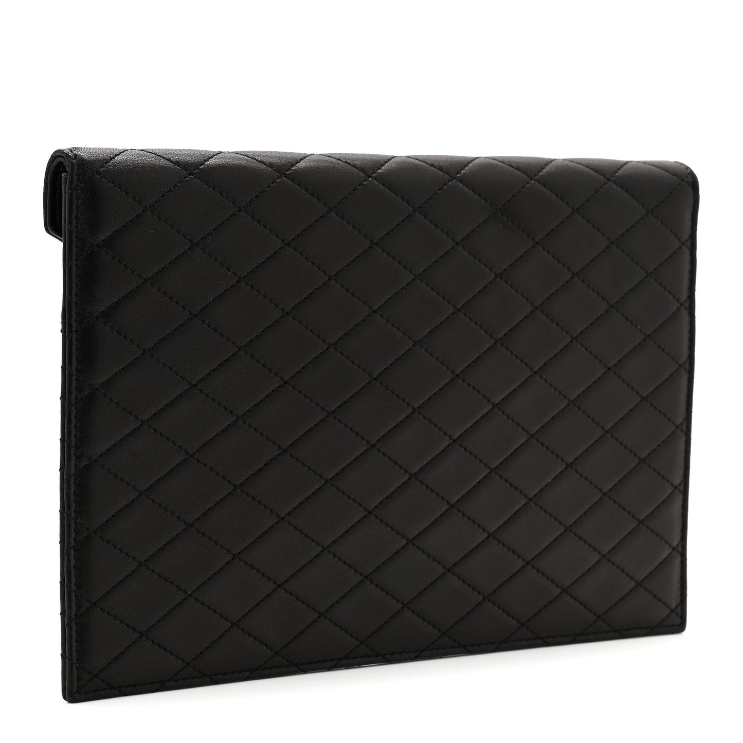 Lambskin Quilted Double Flap Chain Pouch Black