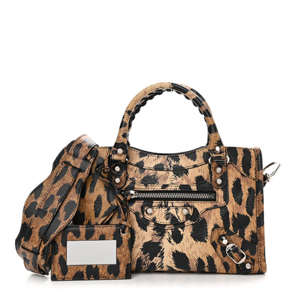Balenciaga Smooth Calfskin Leopard Print Classic Silver Hardware Mini City Beige 1 of 10