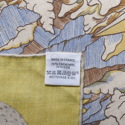 Hermes Cashmere Silk Cosmographia Universalis Shawl 140 Naturel Jaune Rose Pale 3 of 6
