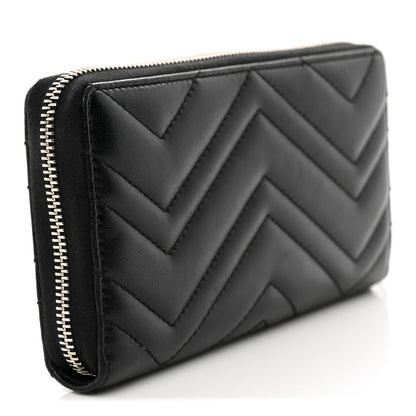 Gucci Calfskin Matelasse Monochrome GG Marmont Zip Around Wallet Black 3 of 10
