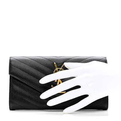 Saint Laurent Grain De Poudre Matelasse Chevron Monogram Flap Wallet Black 2 of 7