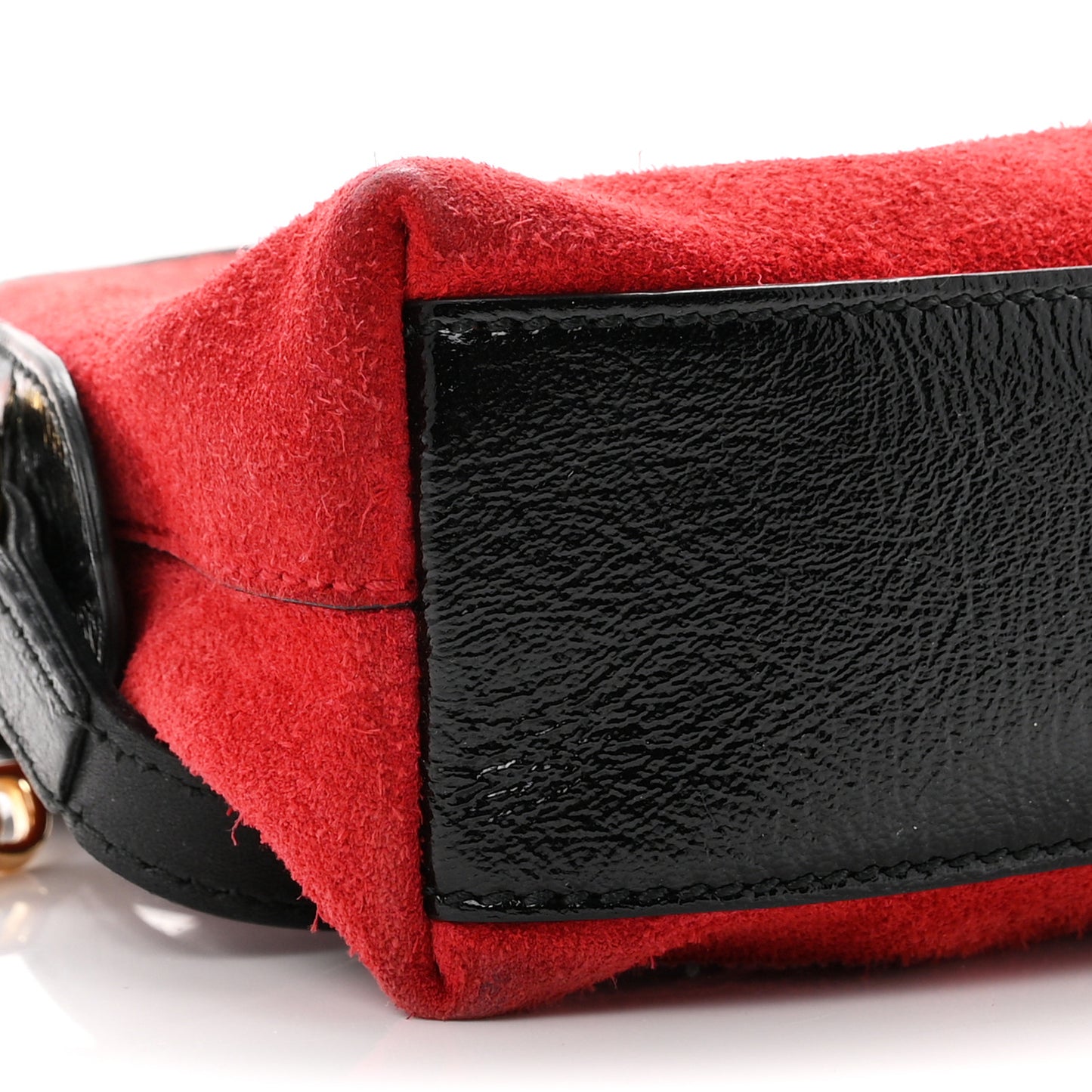 Suede Patent Web GG Small Ophidia Dome Shoulder Bag Hibiscus Red
