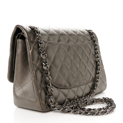 Chanel Metallic Lambskin Quilted Jumbo Double Flap Pewter 3 of 13