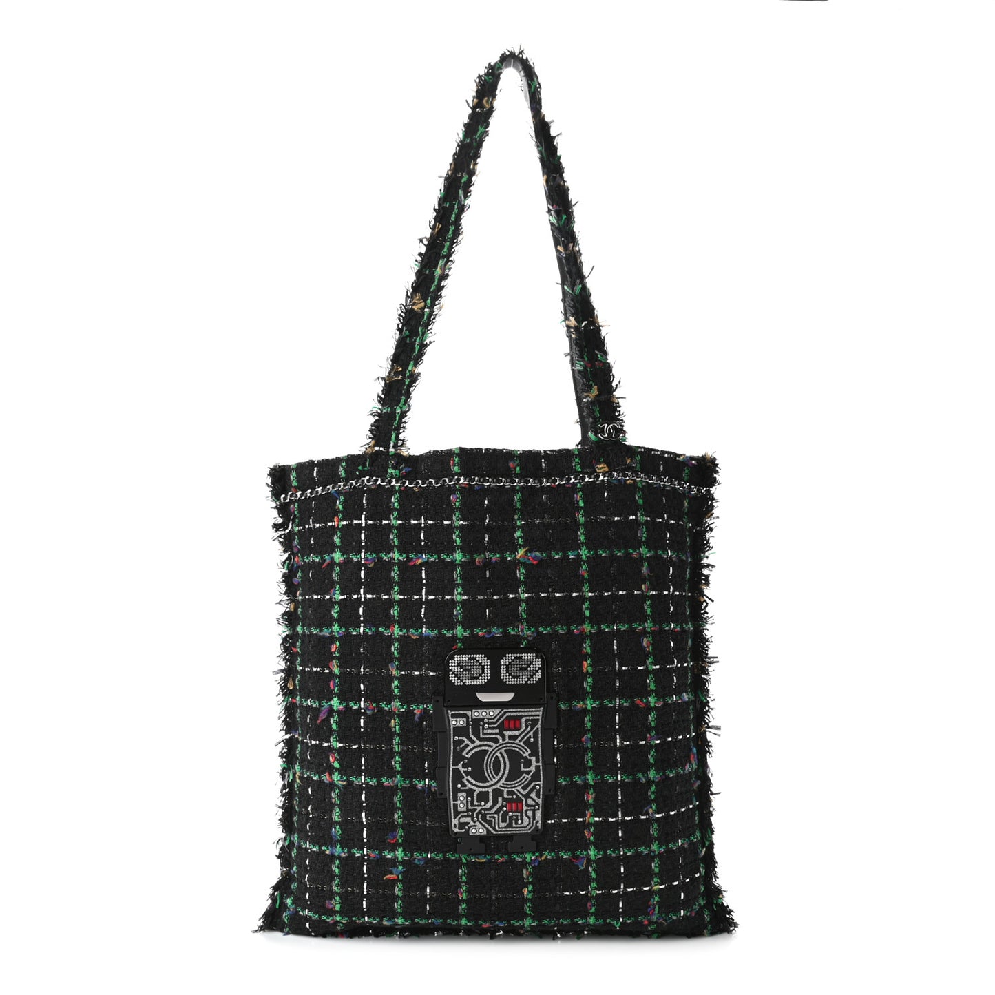 Tweed Resin Strass Large Robot Shopping Bag Black