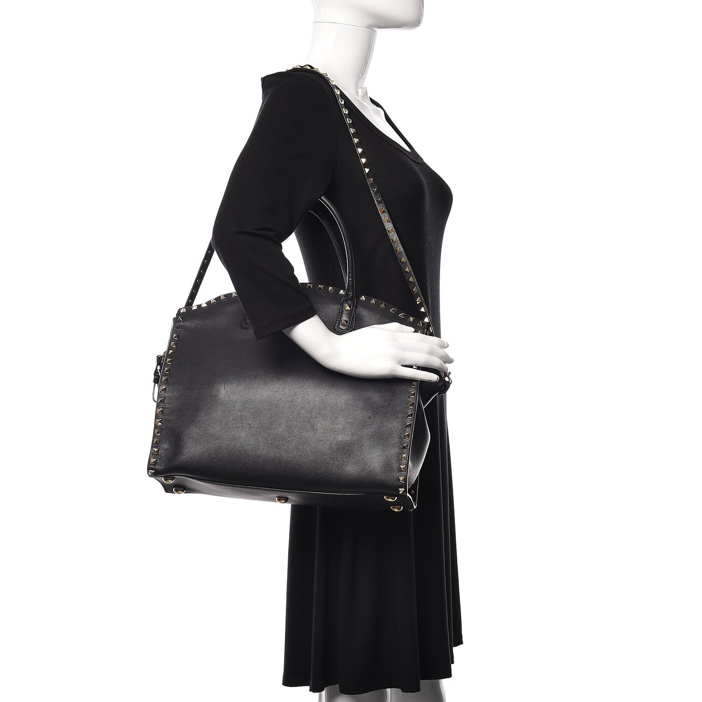 Vitello Rockstud Dome Shopper Black