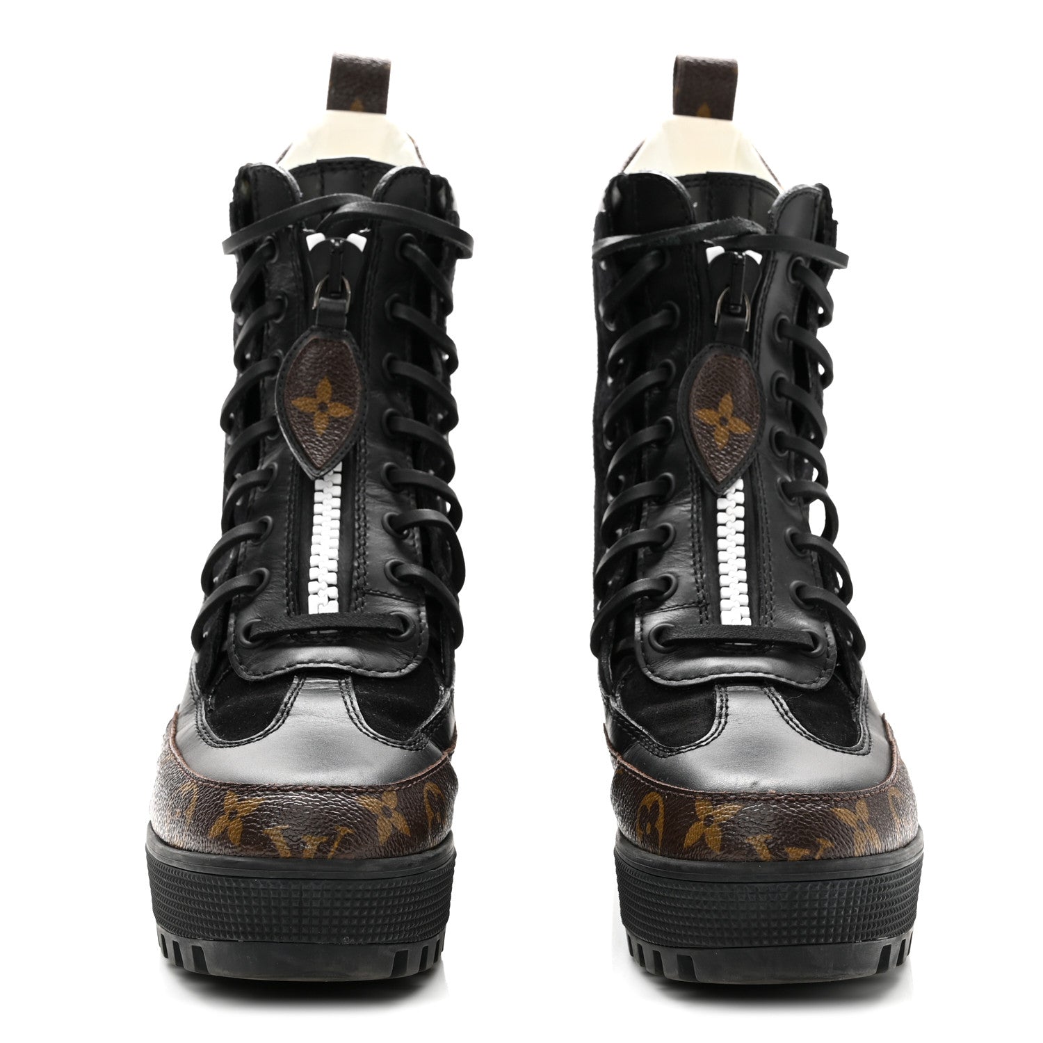 Louis Vuitton Suede Calfskin Monogram Zip Up Laureate Platform Desert Boots 37 Black 3 of 10