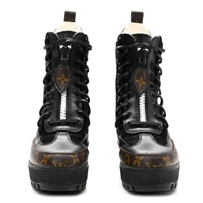 Louis Vuitton Suede Calfskin Monogram Zip Up Laureate Platform Desert Boots 37 Black 3 of 10