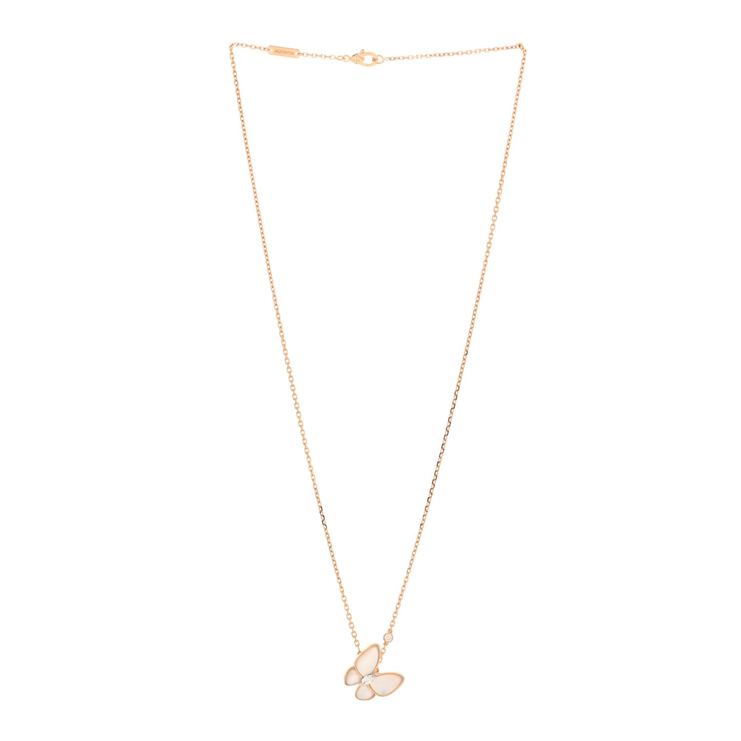 18K Rose Gold Diamond Mother of Pearl Two Butterfly Pendant Necklace