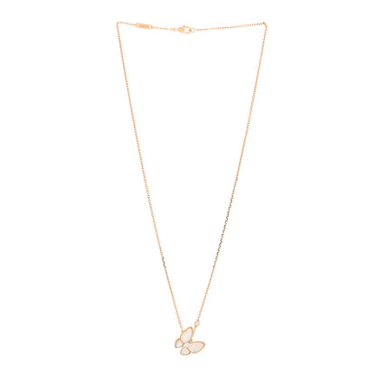 Van Cleef & Arpels 18K Rose Gold Diamond Mother of Pearl Two Butterfly Pendant Necklace 3 of 5