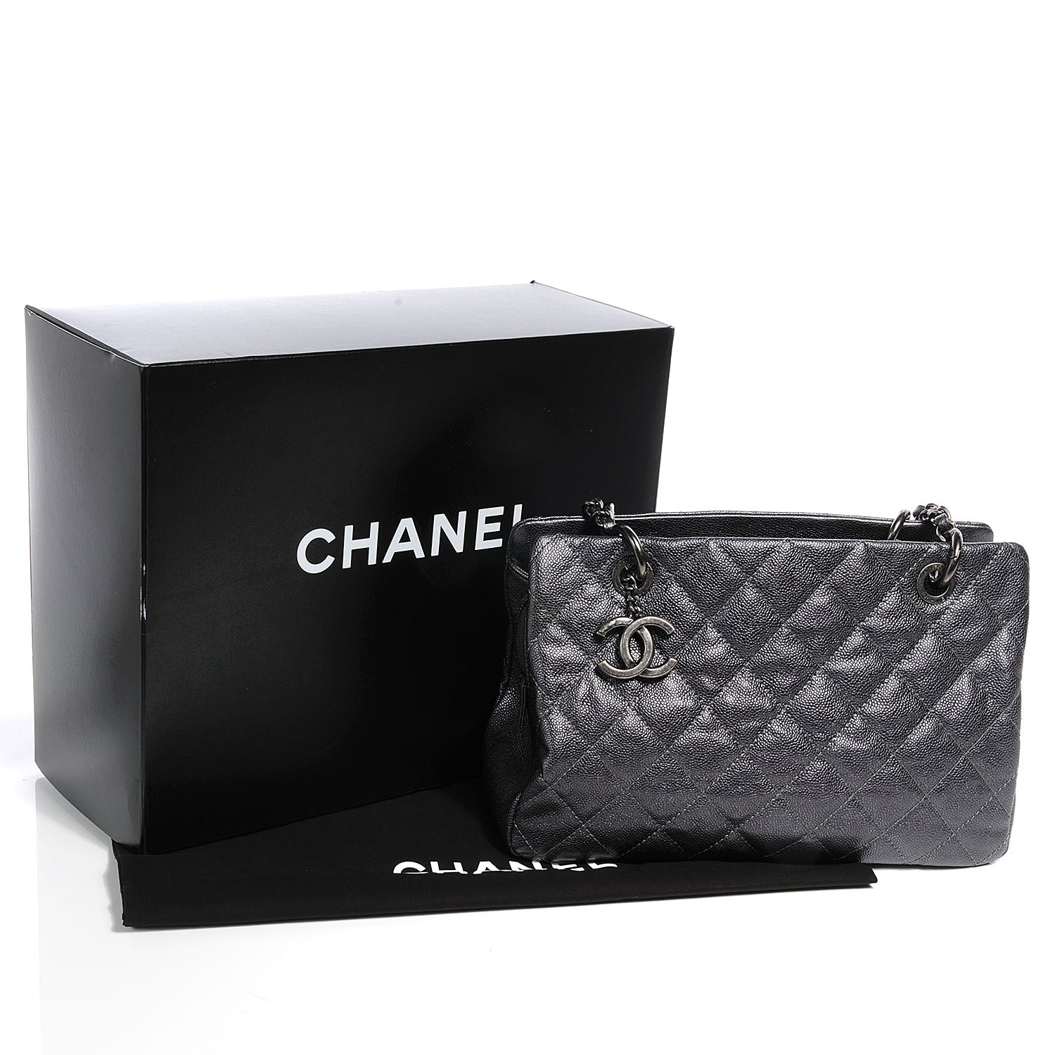 Chanel Caviar Timeless CC Large Zip Shopping Tote Dark Silver 5 of 8
