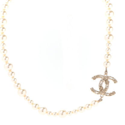 Chanel Pearl Crystal CC Camellia Short Necklace Gold 1 of 6