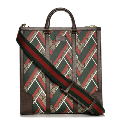 Gucci GG Supreme Monogram Chevron Web Vertical Tote Beige Green Red New Acero 1 of 8