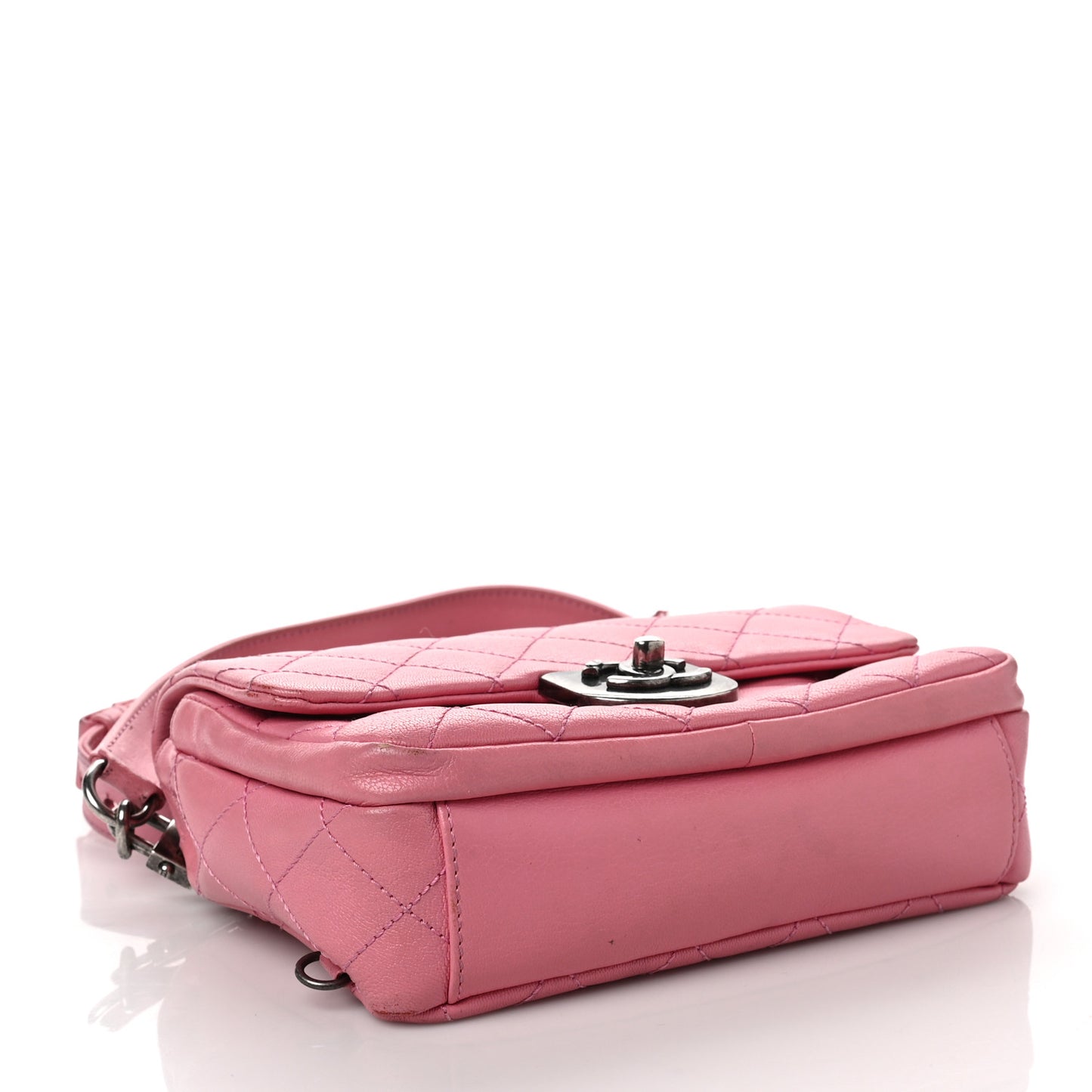 Shiny Goatskin Quilted Small Double Carry Waist Chain Flap Pink