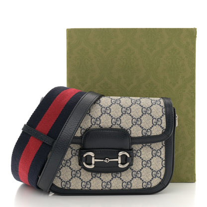 Gucci GG Supreme Monogram Textured Dollar Calfskin Web Mini Horsebit 1955 Shoulder Bag Beige Blue 11 of 11