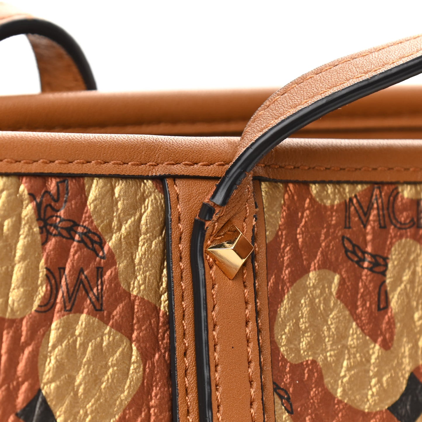 Visetos Metallic Leopard Print Medium Anya Shopper Tote Cognac
