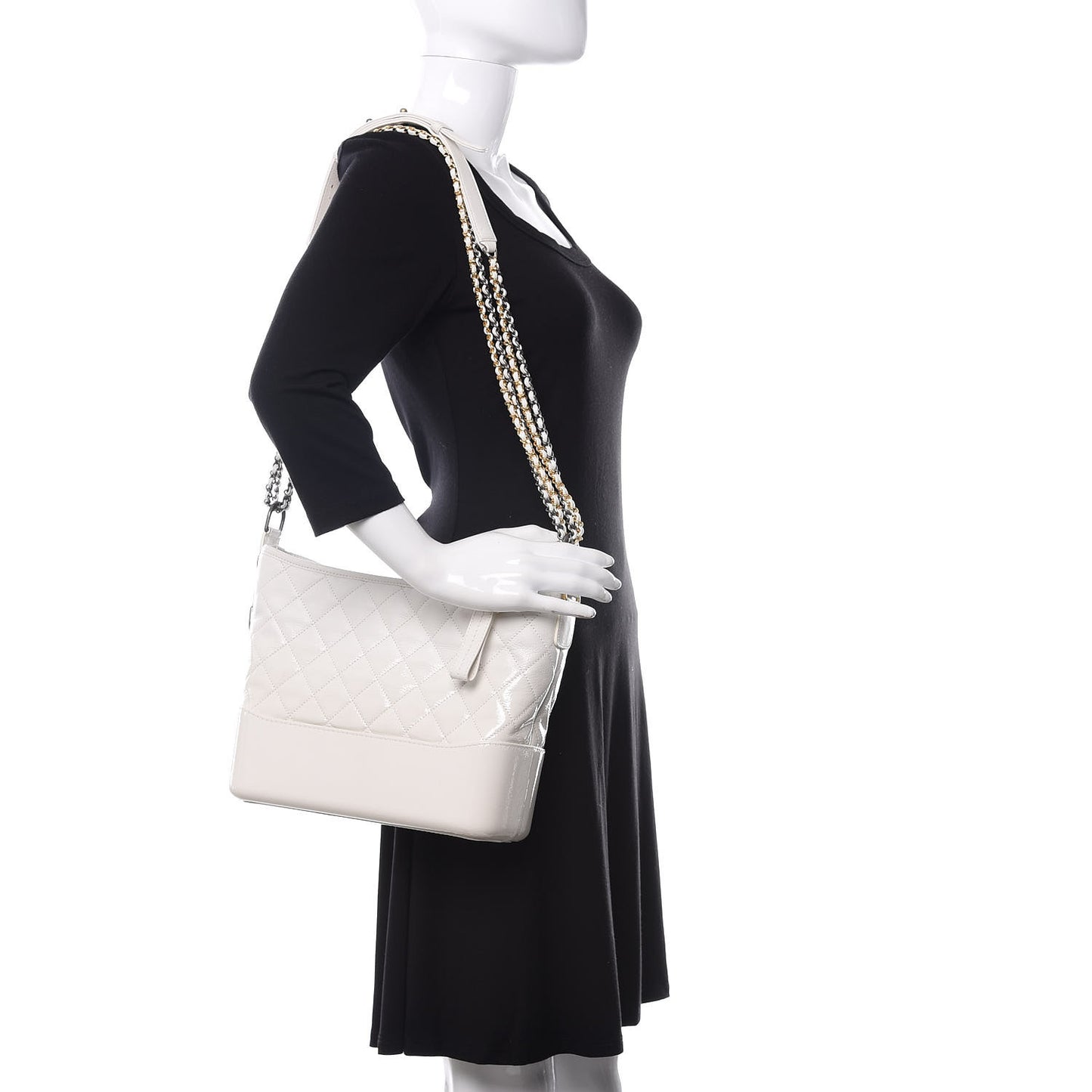 Patent Goatskin Quilted Medium Gabrielle Hobo White