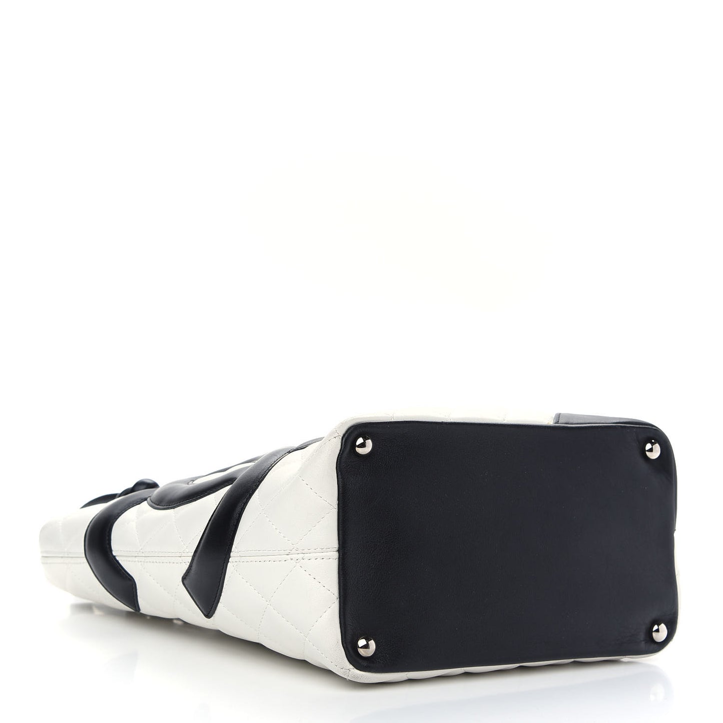 Calfskin Quilted Medium Cambon Tote White Black