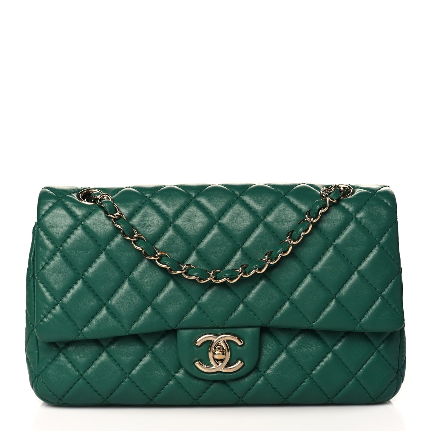 Lambskin Quilted Medium Double Flap Green