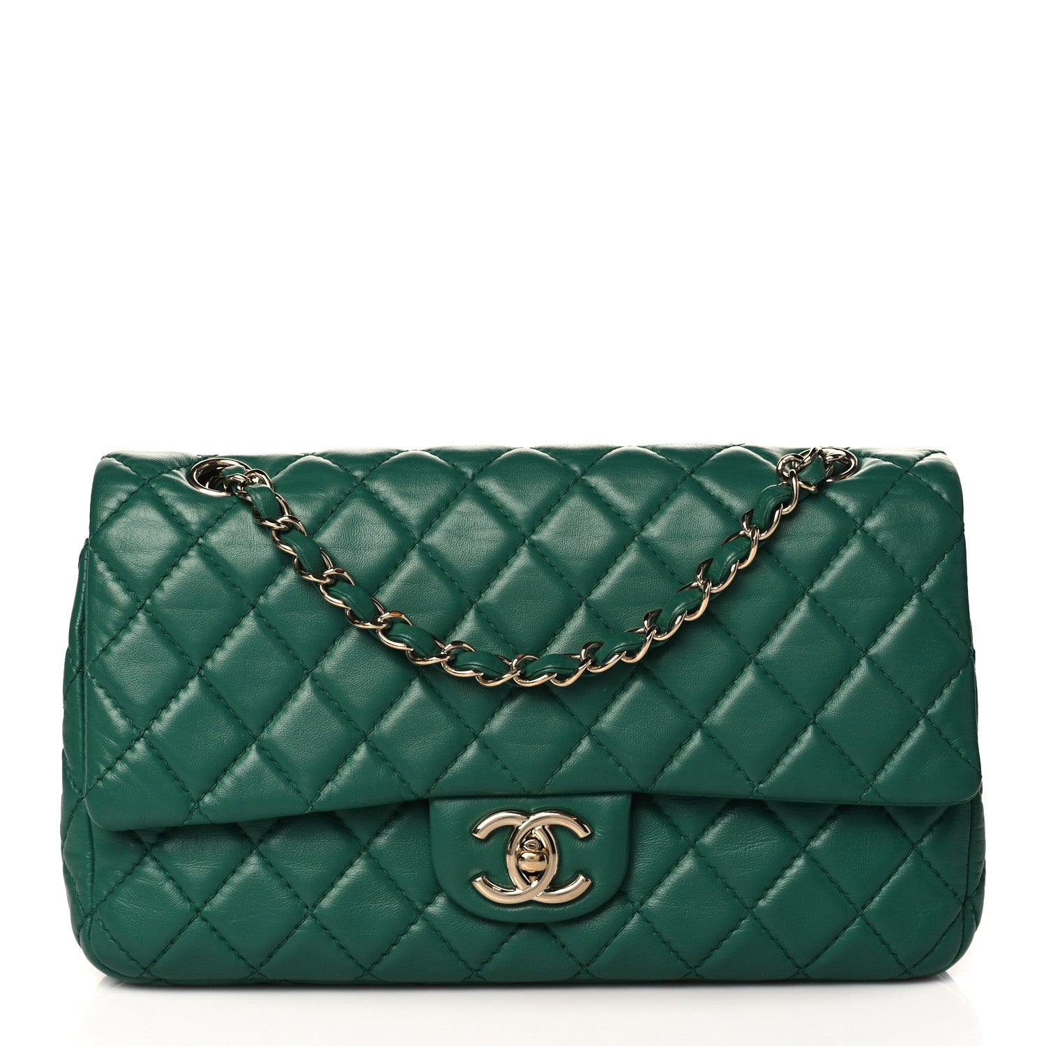 Chanel Lambskin Quilted Medium Double Flap Green 1 of 10