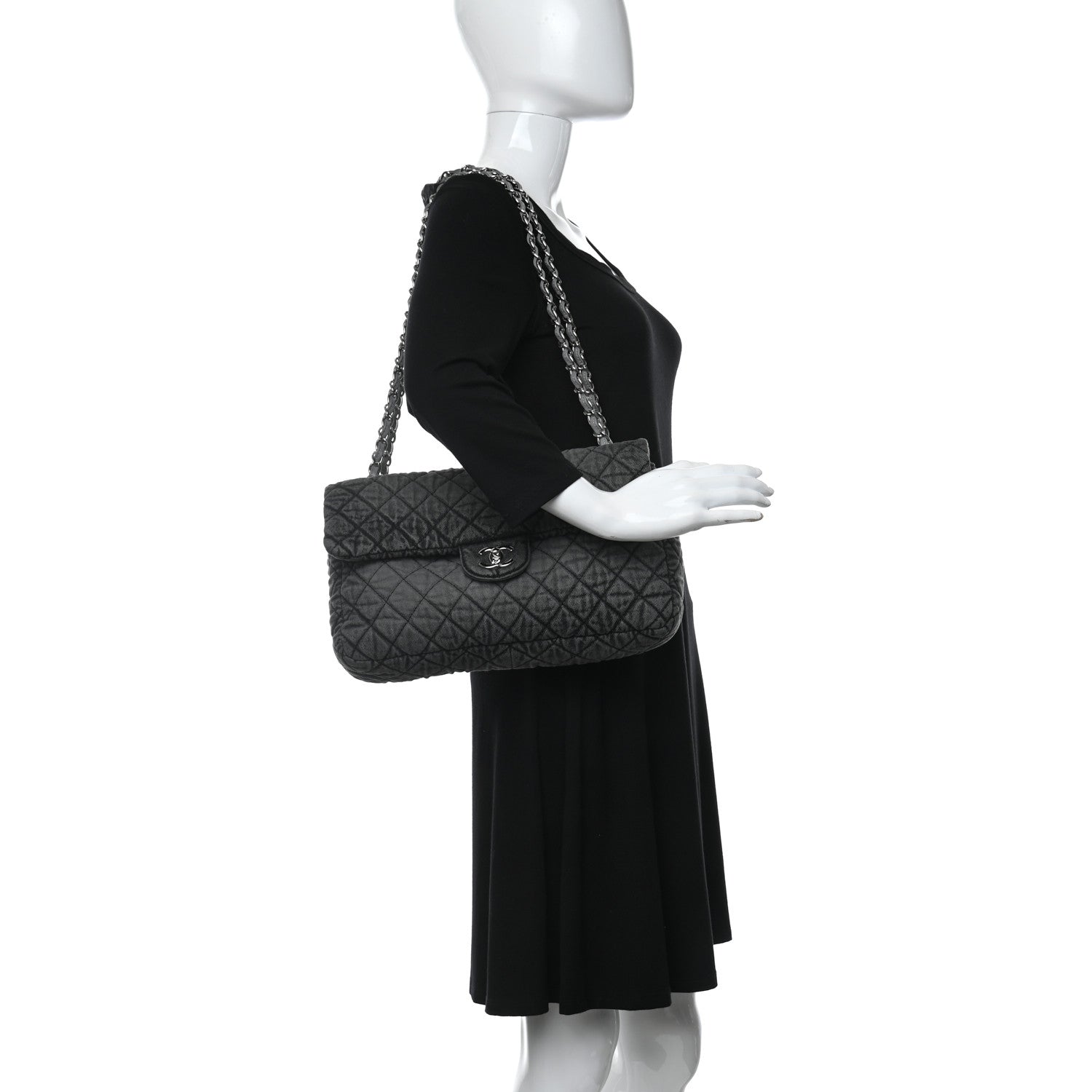 Chanel Denim Quilted Denimpression Flap Grey Black 2 of 10