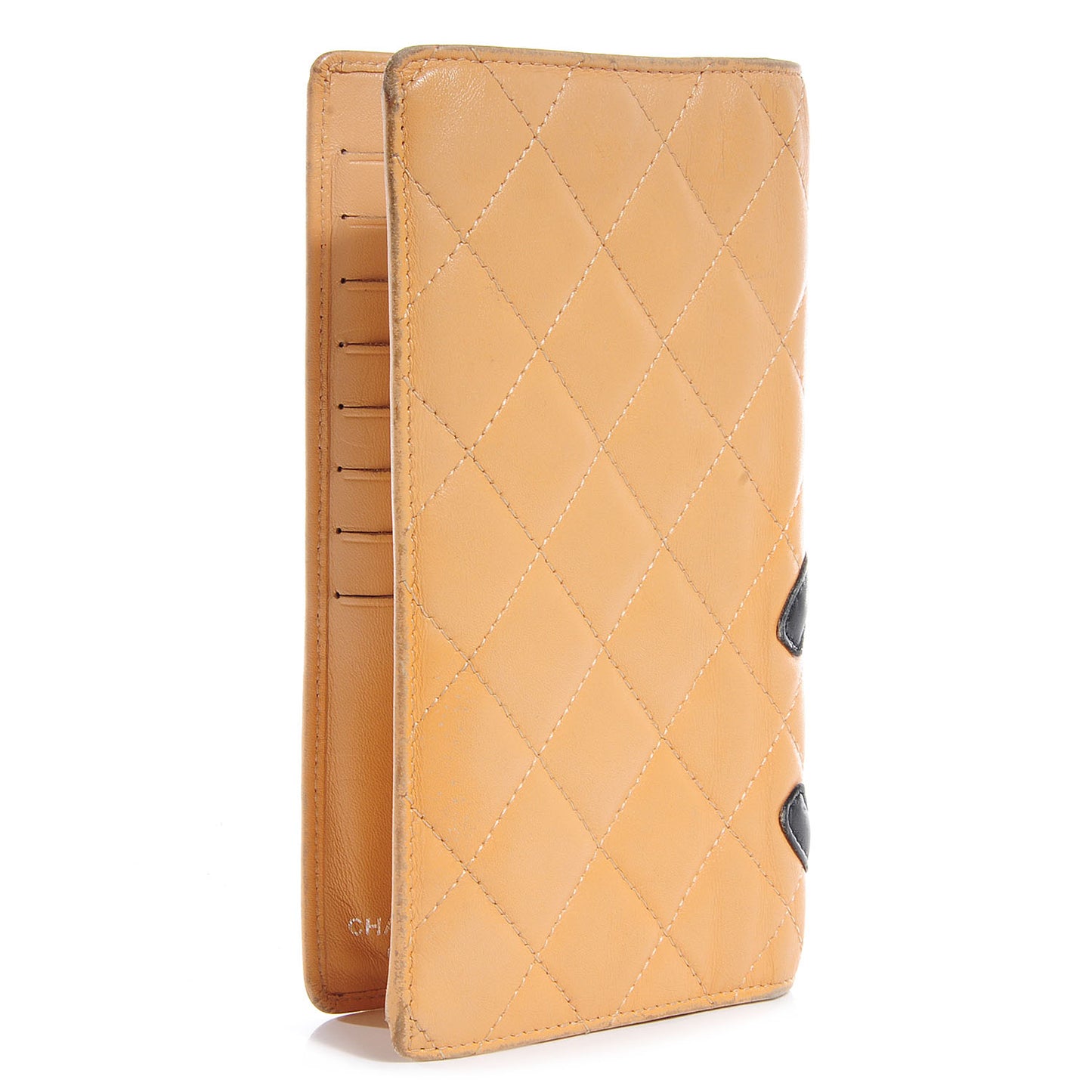 Calfskin Quilted Cambon Yen Wallet Beige Black