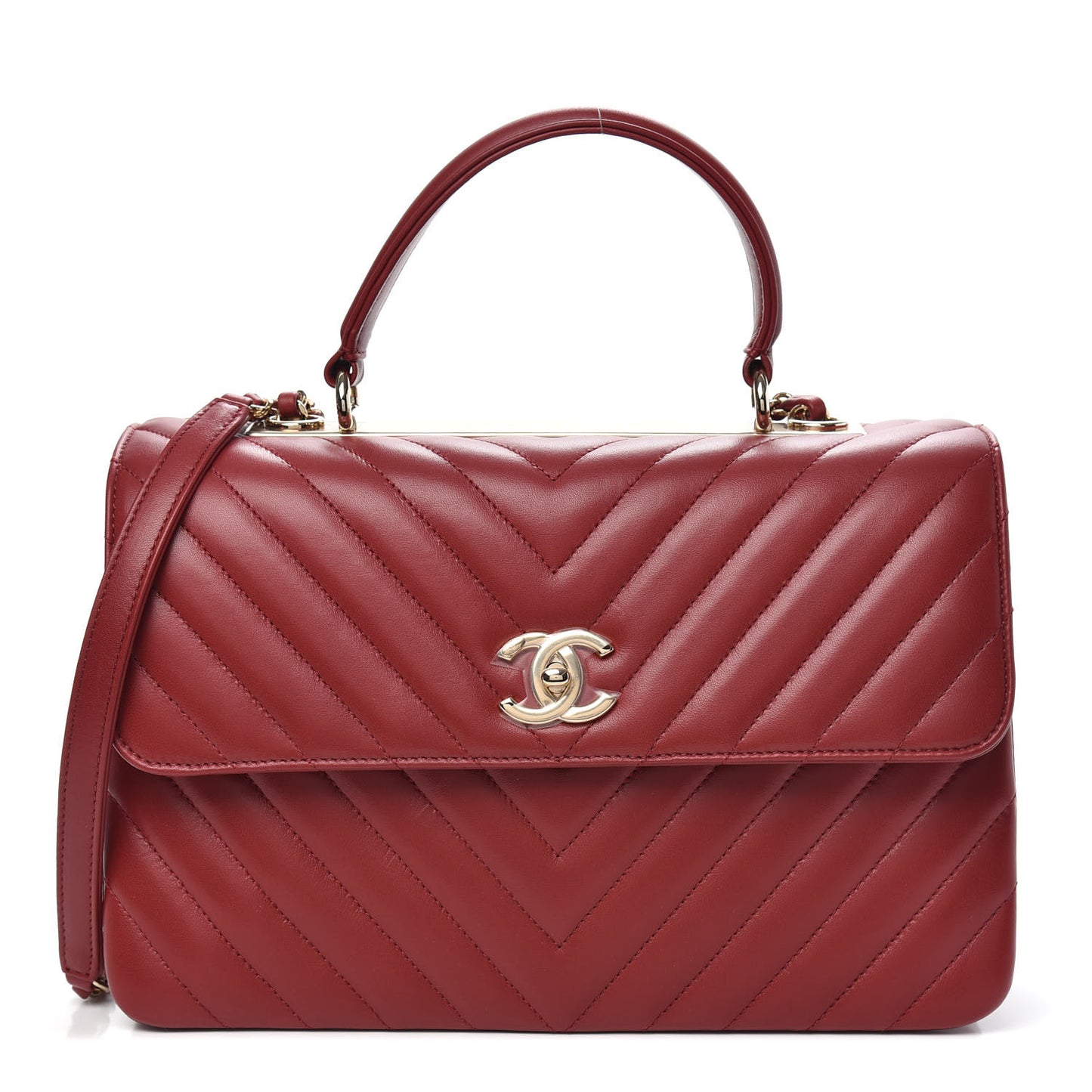 Lambskin Chevron Quilted Medium Trendy CC Dual Handle Flap Bag Red