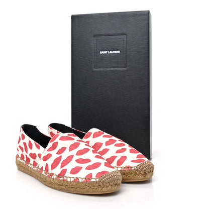 Saint Laurent Lip Print Canvas Espadrilles 39 Bianco Rosso Black 9 of 9