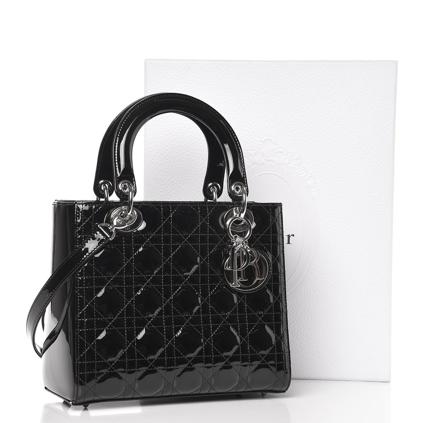 Patent Cannage Medium Lady Dior Black