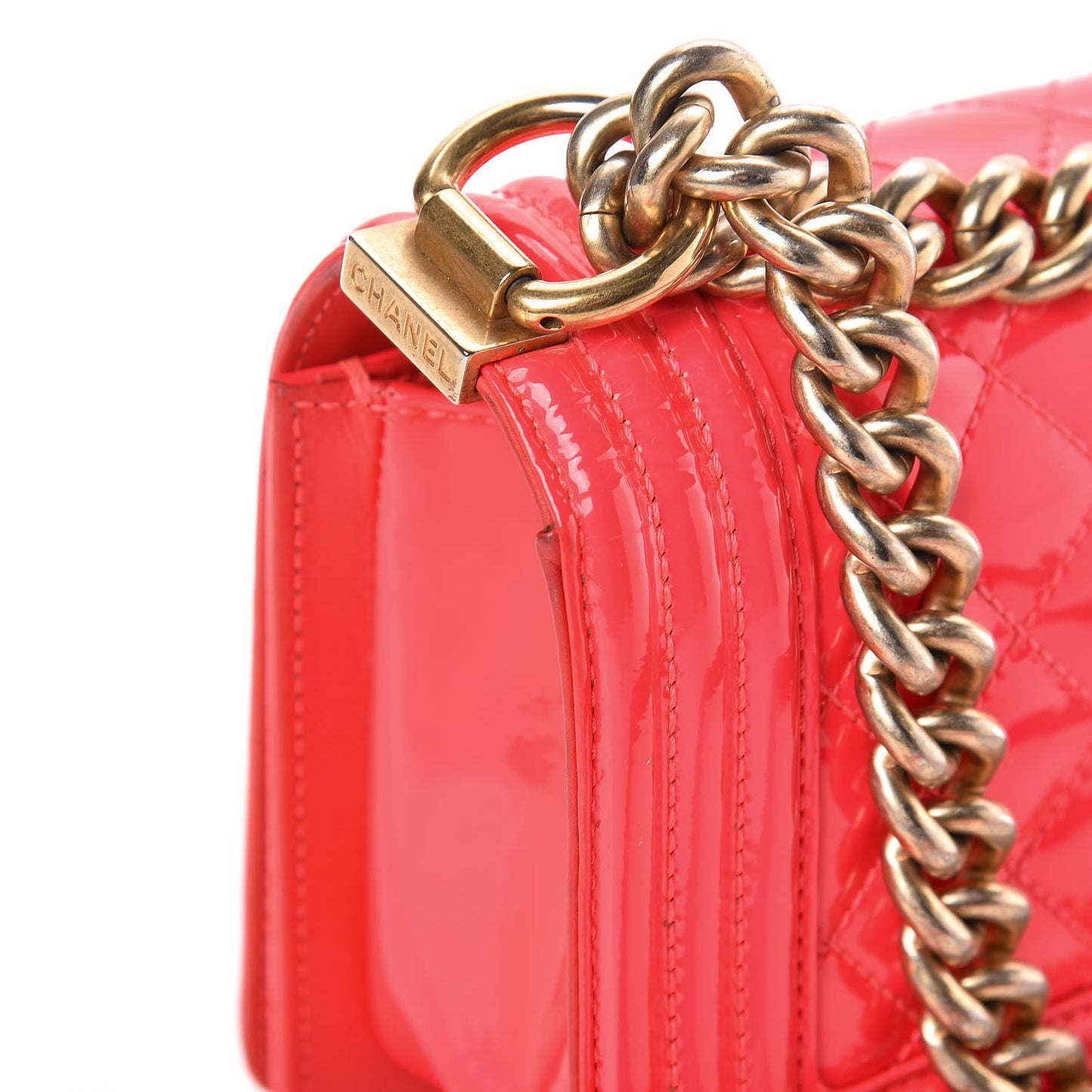 Patent Calfskin Quilted Small Boy Flap Pink