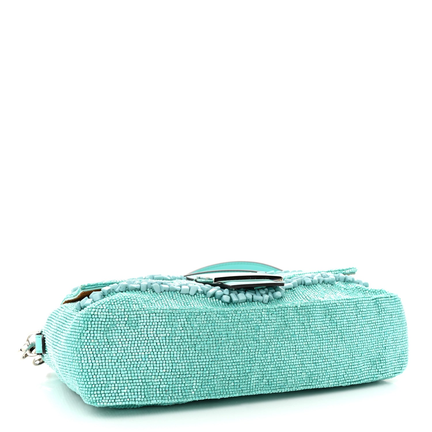 Fendi Rolling Stone Vitello Seta Bead Embroidered Re-Edition Baguette Spring Turquoise 4 of 14